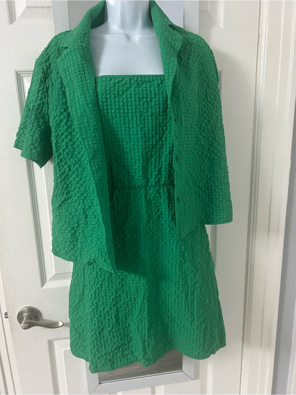 SHEIN Green Textured A-Line Dress with Short Jacket